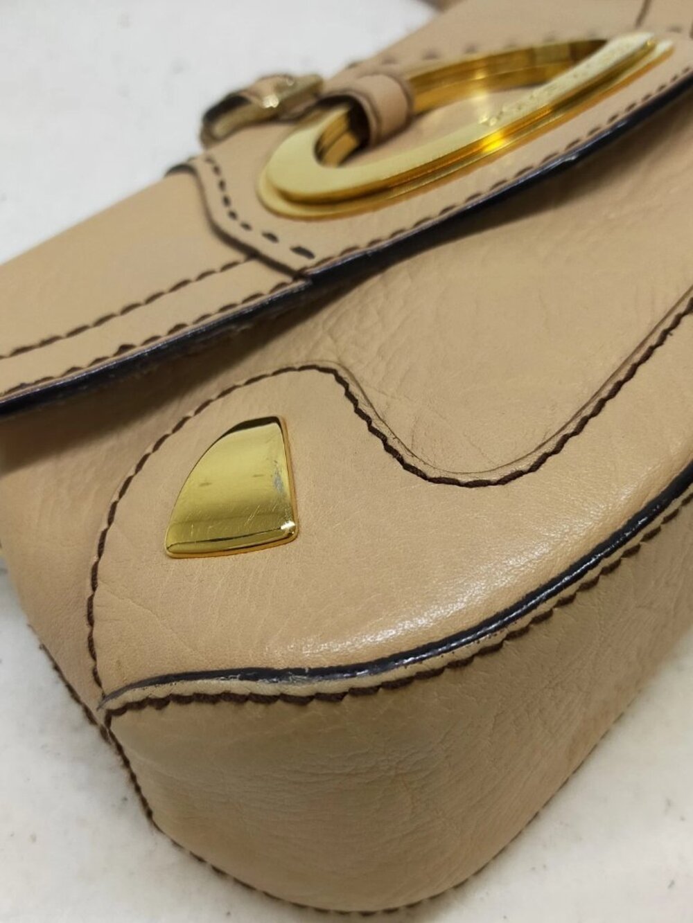 Dolce & Gabbana Vintage Y2K D-Ring Shoulder Bag Beige Leather Gold Hardware - Picture 6 of 12